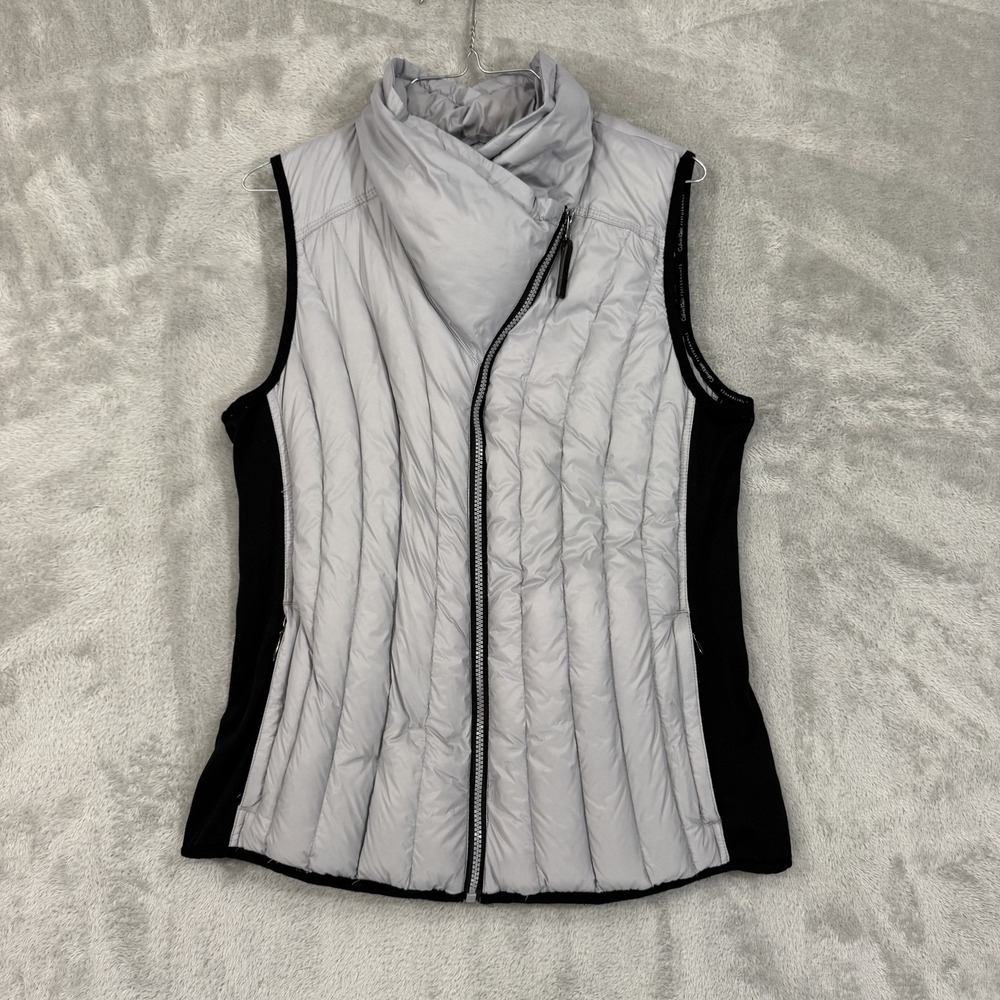 Calvin Klein Vest Womens L Gray Performance Duck Down Filled Puffer Funnel‎ Neck